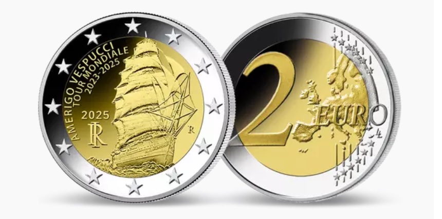 Парусный корабль "Amerigo Vespucci"
Монета 2 Евро, выпущенная в Италии в 2025 году, посвящённая кругосветному плаванию парусника 2023-2025 годов
Ключевые слова: Парусный корабль "Amerigo Vespucci", Amerigo Vespucci", парусник, "Америго Веспуччи", "Амеріго Веспуччі", Италия, Італія