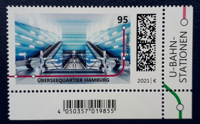 Станція метро "Überseequartier", Гамбург - Станция метро "Überseequartier", Гамбург
Поштова марка Німеччини, 2021 року випуску - Почтовая марка Германии, 2021 года выпуска. 
Колекція ЯнПі - Коллекция ЯнПи
Ключевые слова: Überseequartier , U-Bahn , Метрополитен , Метро , Гамбург , Hamburg , Briefmarke , Post Stamp , почтовая марка Германии, 2021